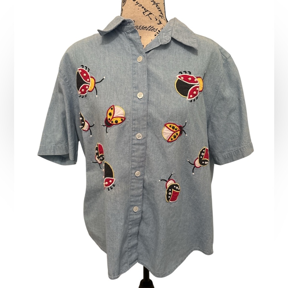 Westbound  Denim Shirt with Ladybug Embroidery